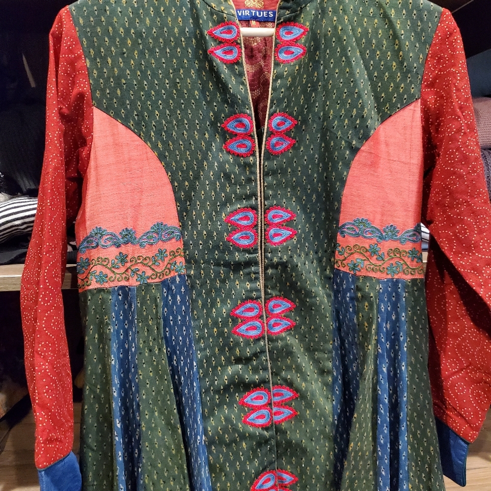 Indian designer studio Virtues anarkali jacket with vintage banarasi silk border